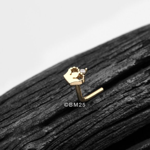 14 Karat Gold Queen's Crown Sparkle L-Shaped Nose Ring - Picture 1 of 2